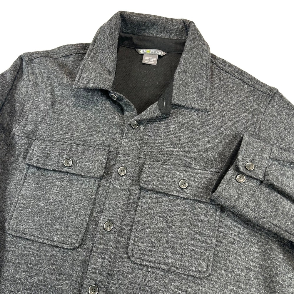 ExOfficio Shirt Jacket Mens 2XL Gray Wool Blend Fleece Lined Button Down ESCC-62